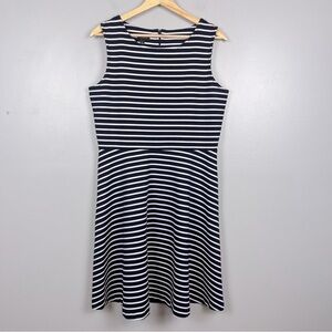 Talbots navy & white stripe nautical sleeveless fit & flare dress, large.